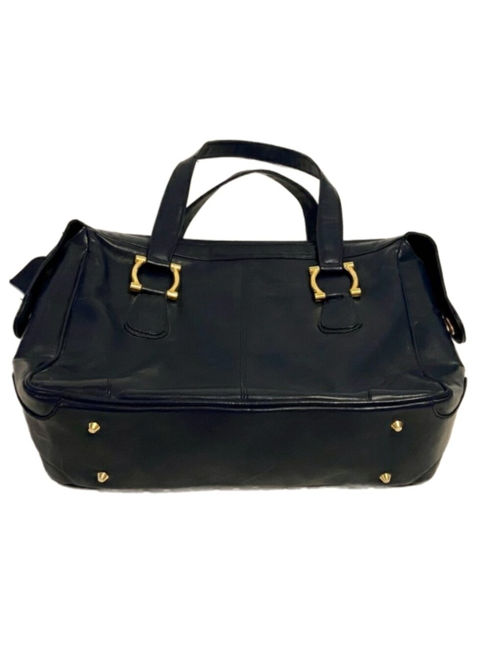 Vintage LOU TAYLOR, Classic Blue Leather Satchel with Gold Hardware